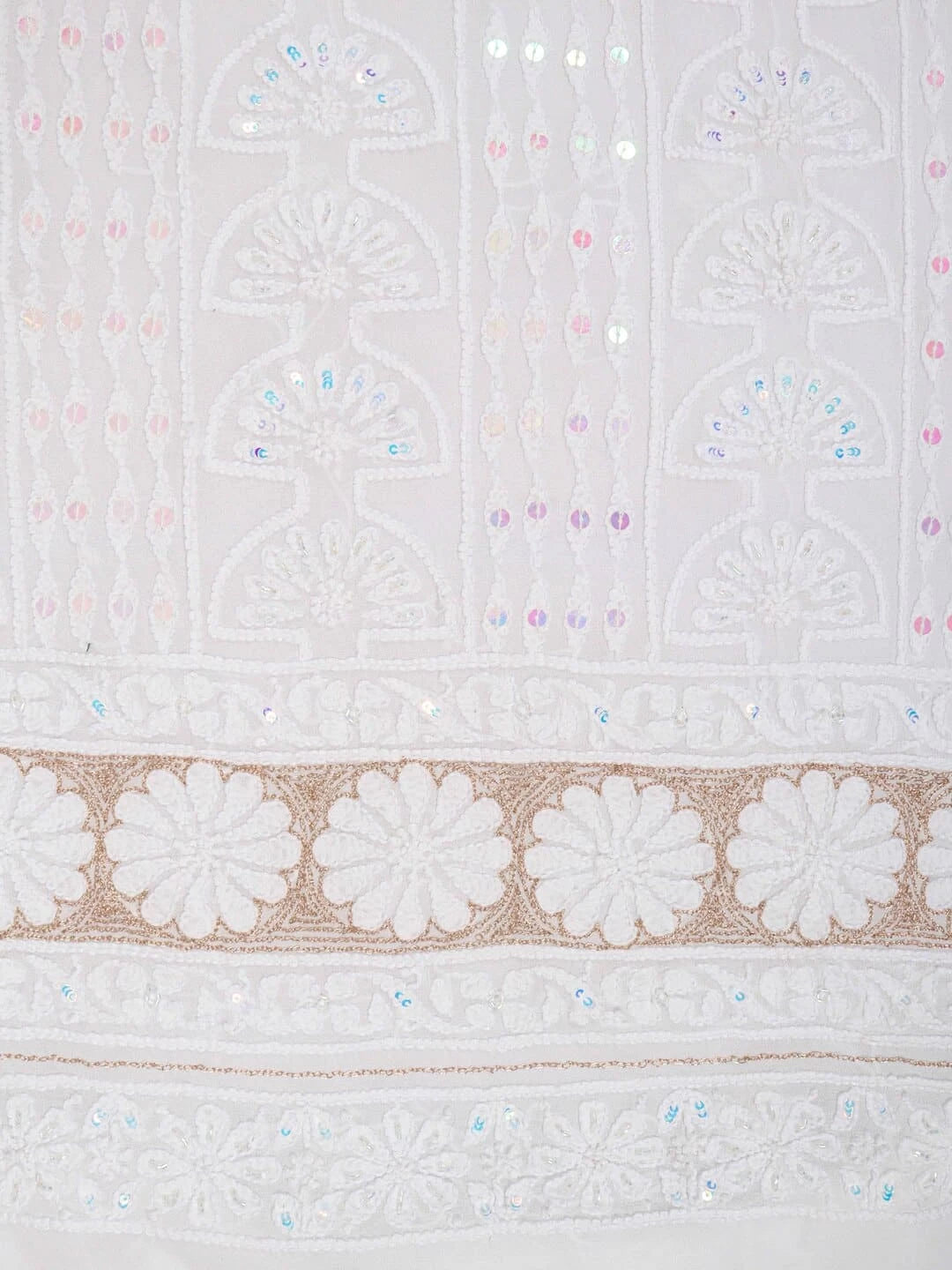 Ada Hand Embroidered White Georgette Lucknowi Chikankari Unstitched Kurta Dupatta Set With Zari Work 01A192313