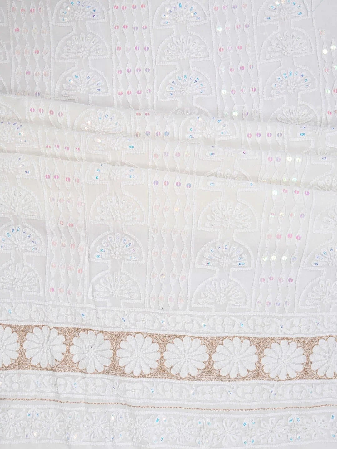 Ada Hand Embroidered White Georgette Lucknowi Chikankari Unstitched Kurta Dupatta Set With Zari Work 01A192313