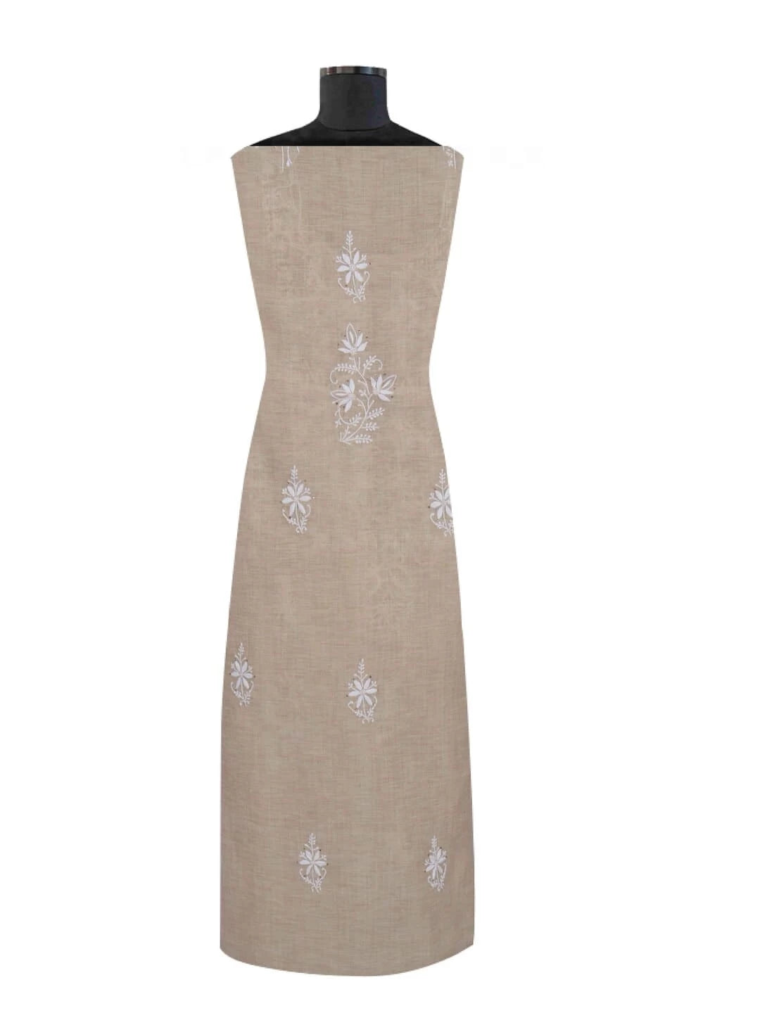 Ada Hand Embroidered Fawn Khadi Lucknowi Chikankari Unstitched Kurta Dupatta Set with Muqaish Work 01A174782