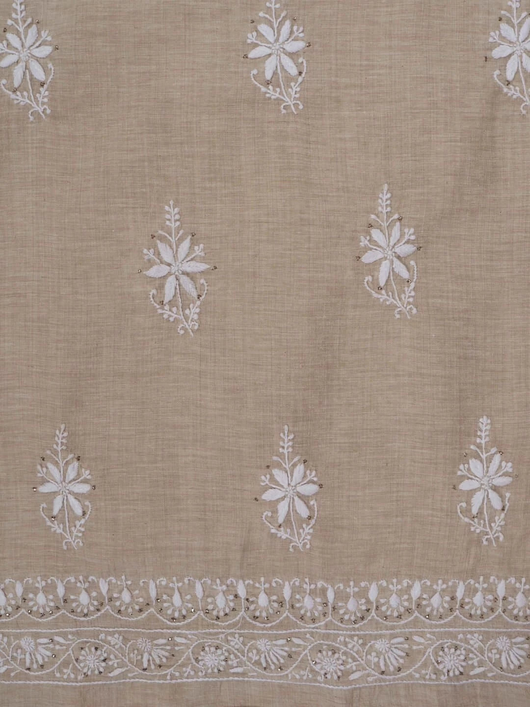Ada Hand Embroidered Fawn Khadi Lucknowi Chikankari Unstitched Kurta Dupatta Set with Muqaish Work 01A174782
