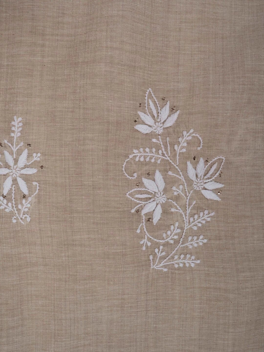 Ada Hand Embroidered Fawn Khadi Lucknowi Chikankari Unstitched Kurta Dupatta Set with Muqaish Work 01A174782