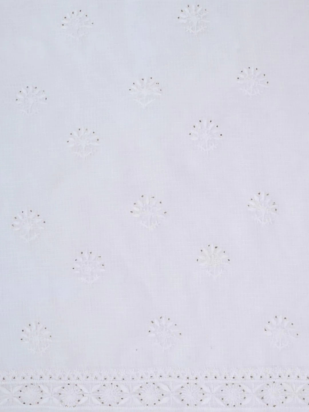 Ada Hand Embroidered White Kota Lucknowi Chikankari Unstitched Kurta Dupatta Set With Muqaish Work 01A185625