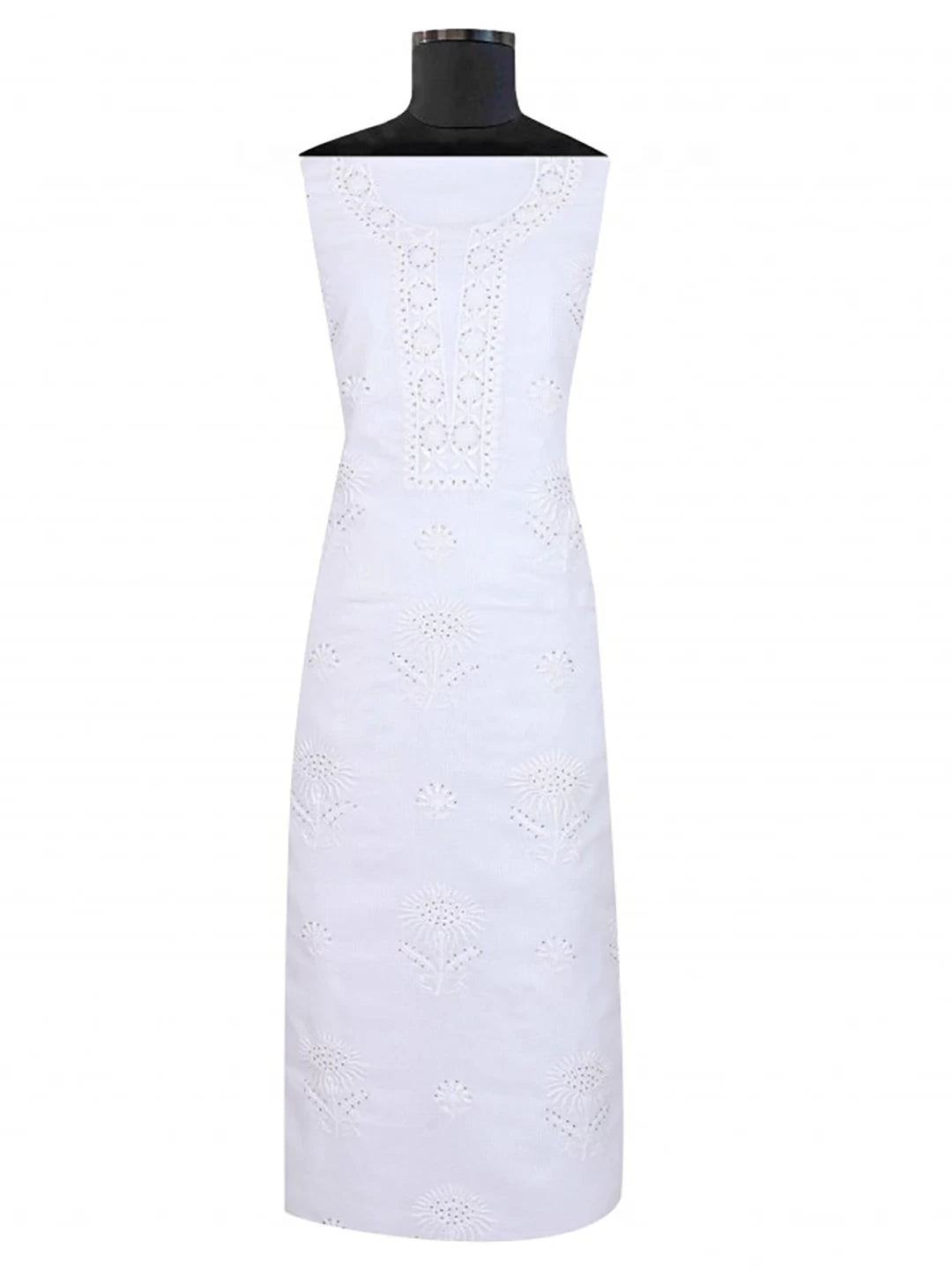 Ada Hand Embroidered White Kota Lucknowi Chikankari Unstitched Kurta Dupatta Set With Muqaish Work 01A185625