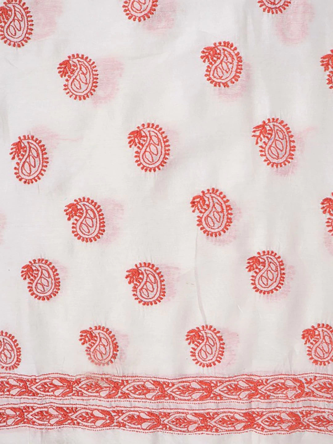 Ada Hand Embroidered Cream Chanderi Lucknowi Chikankari Unstitched Kurta Dupatta Set 01A185745