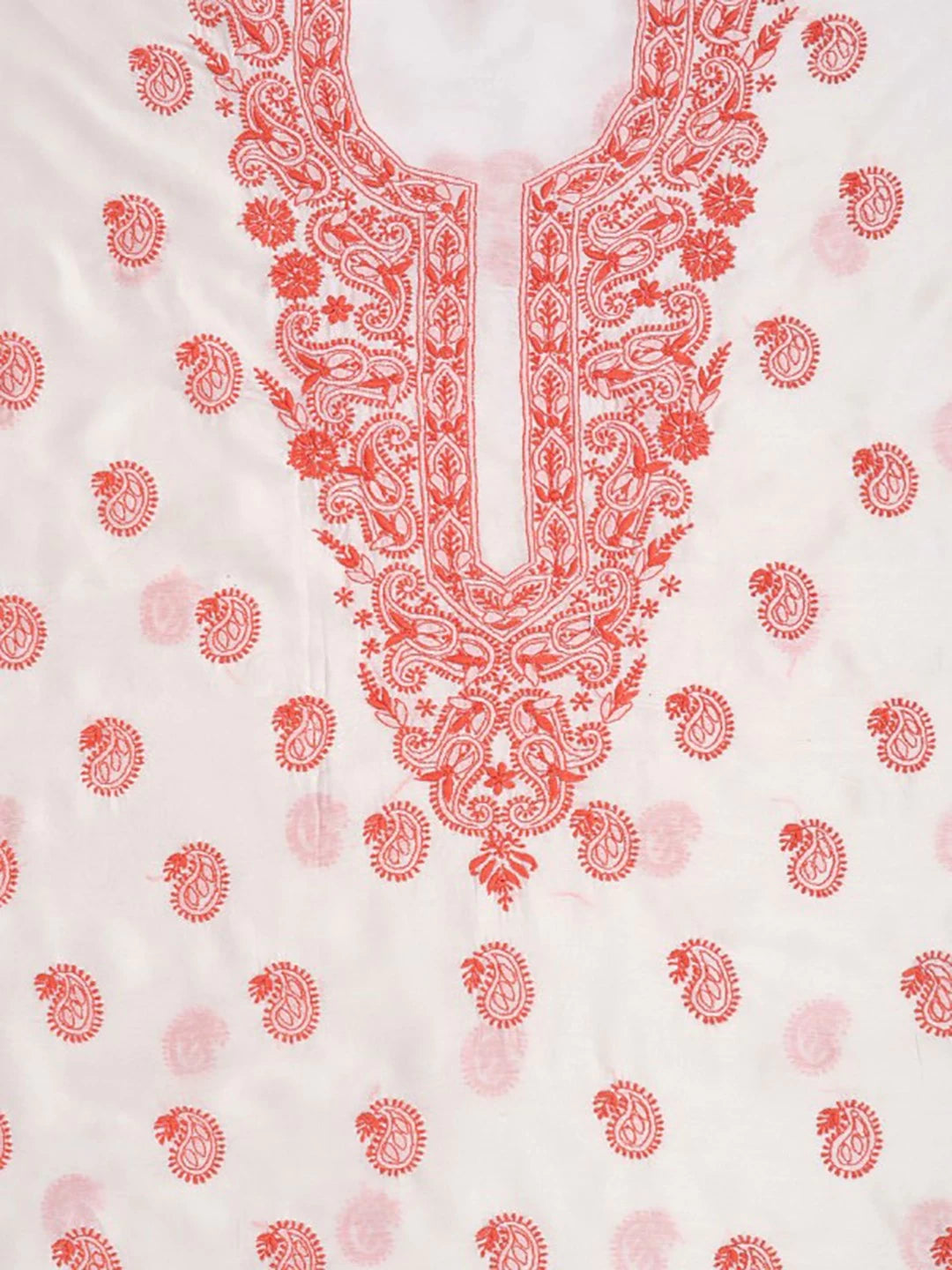 Ada Hand Embroidered Cream Chanderi Lucknowi Chikankari Unstitched Kurta Dupatta Set 01A185745