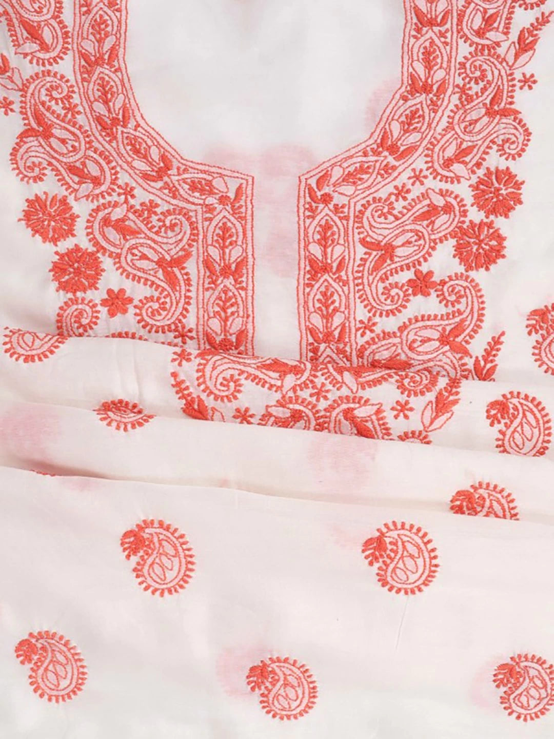 Ada Hand Embroidered Cream Chanderi Lucknowi Chikankari Unstitched Kurta Dupatta Set 01A185745