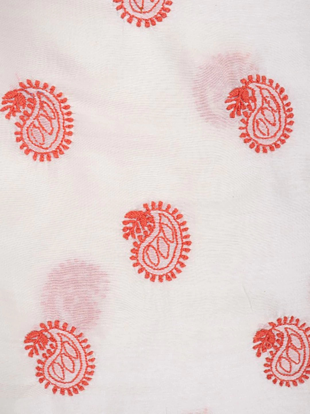 Ada Hand Embroidered Cream Chanderi Lucknowi Chikankari Unstitched Kurta Dupatta Set 01A185745