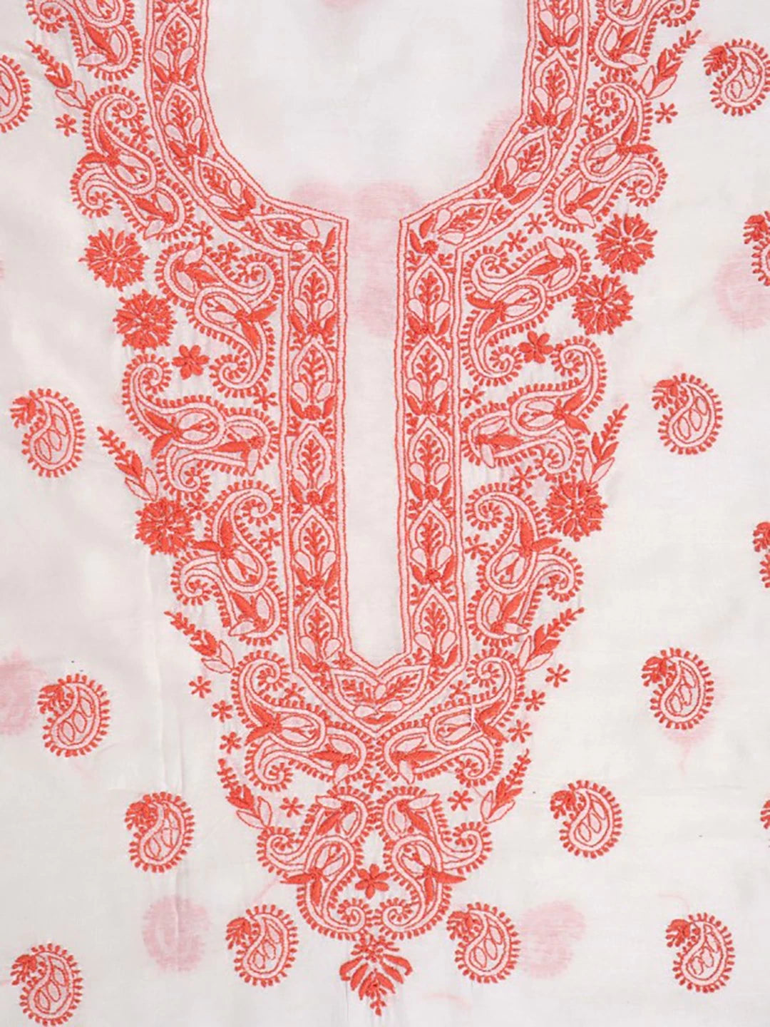 Ada Hand Embroidered Cream Chanderi Lucknowi Chikankari Unstitched Kurta Dupatta Set 01A185745