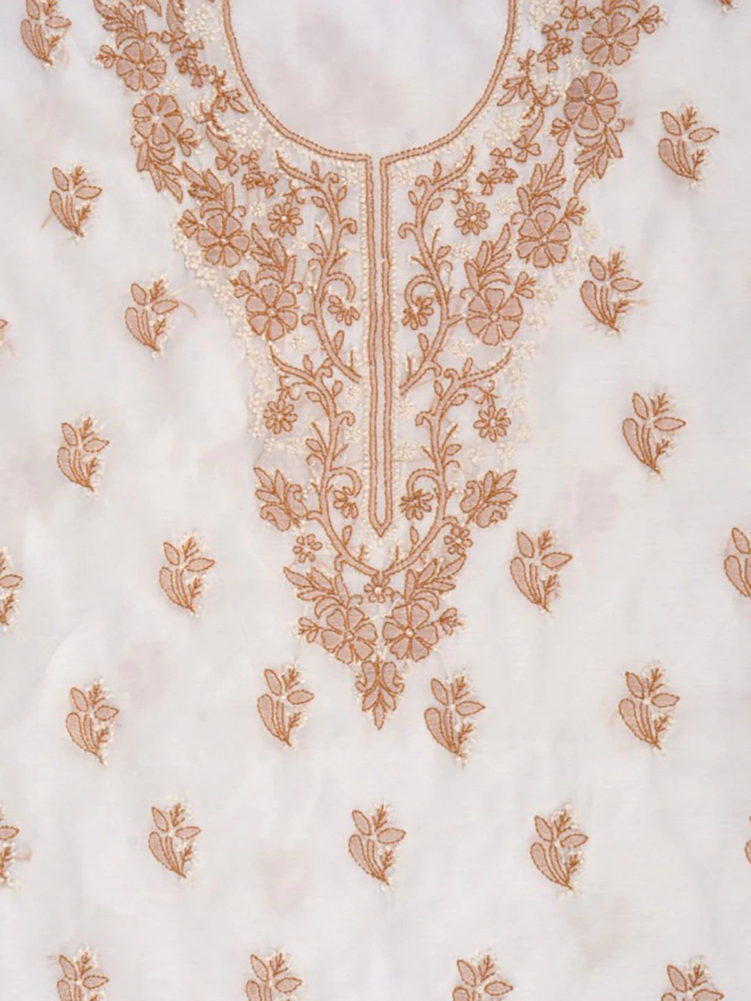 Ada Hand Embroidered Cream Chanderi Lucknowi Chikankari Unstitched Kurta Dupatta Set 01A118204