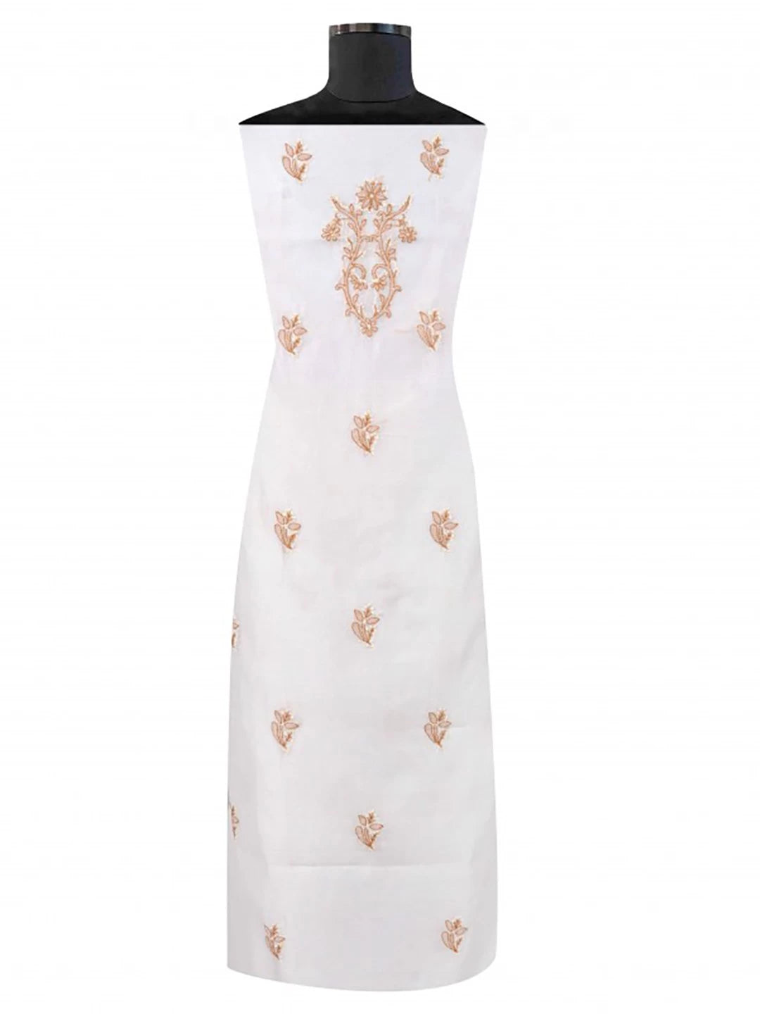Ada Hand Embroidered Cream Chanderi Lucknowi Chikankari Unstitched Kurta Dupatta Set 01A118204