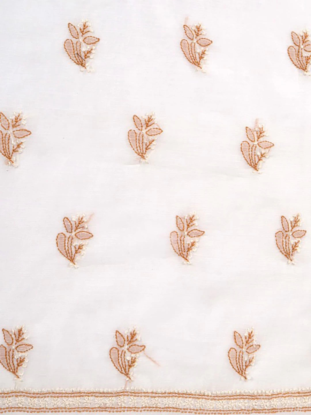 Ada Hand Embroidered Cream Chanderi Lucknowi Chikankari Unstitched Kurta Dupatta Set 01A118204
