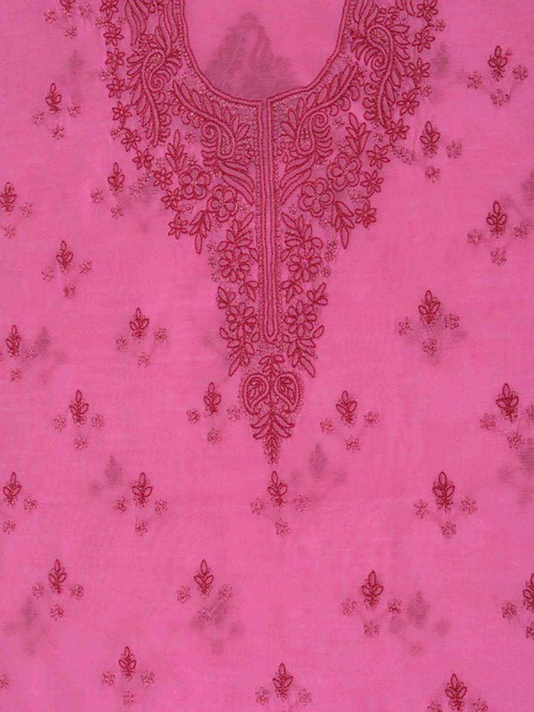 Ada Hand Embroidered Fuscia Pink Chanderi Lucknowi Chikankari Unstitched Kurta Dupatta Set 01A136650