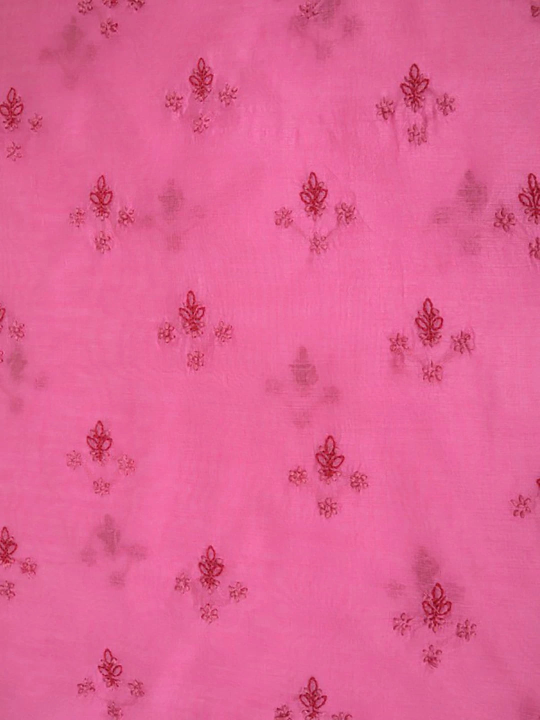 Ada Hand Embroidered Fuscia Pink Chanderi Lucknowi Chikankari Unstitched Kurta Dupatta Set 01A136650