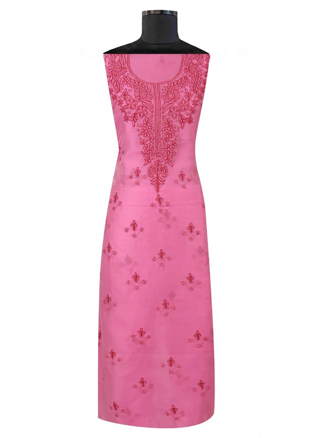 Ada Hand Embroidered Fuscia Pink Chanderi Lucknowi Chikankari Unstitched Kurta Dupatta Set 01A136650
