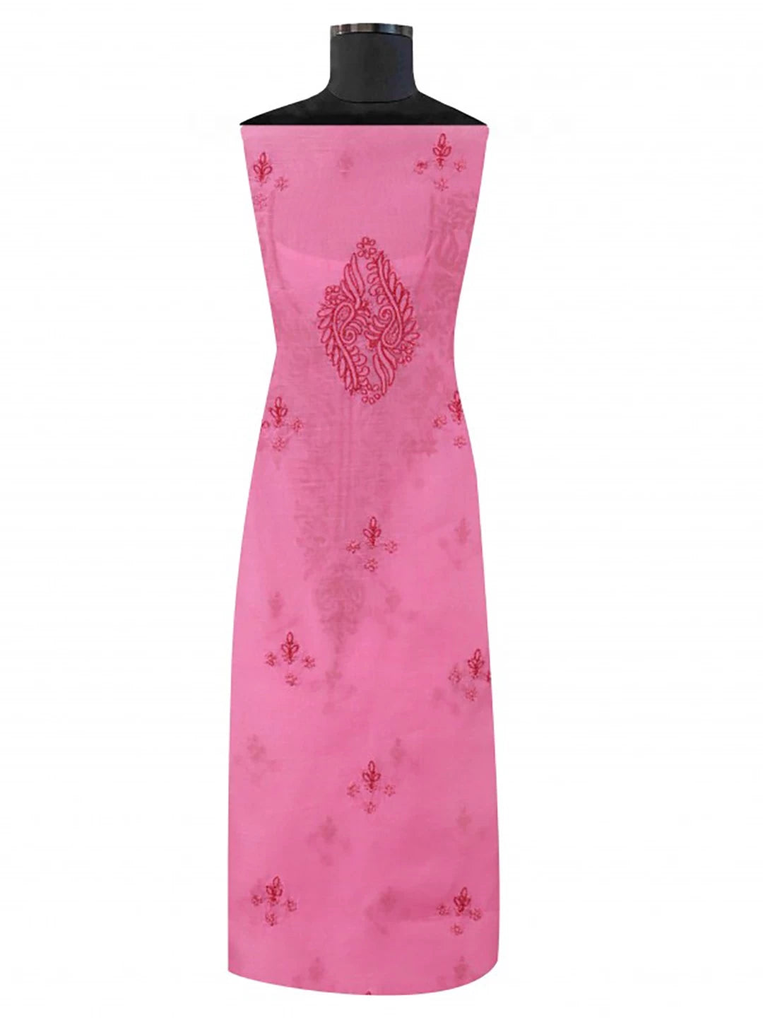 Ada Hand Embroidered Fuscia Pink Chanderi Lucknowi Chikankari Unstitched Kurta Dupatta Set 01A136650