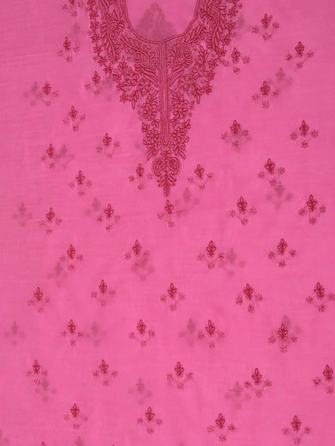 Ada Hand Embroidered Fuscia Pink Chanderi Lucknowi Chikankari Unstitched Kurta Dupatta Set 01A136650