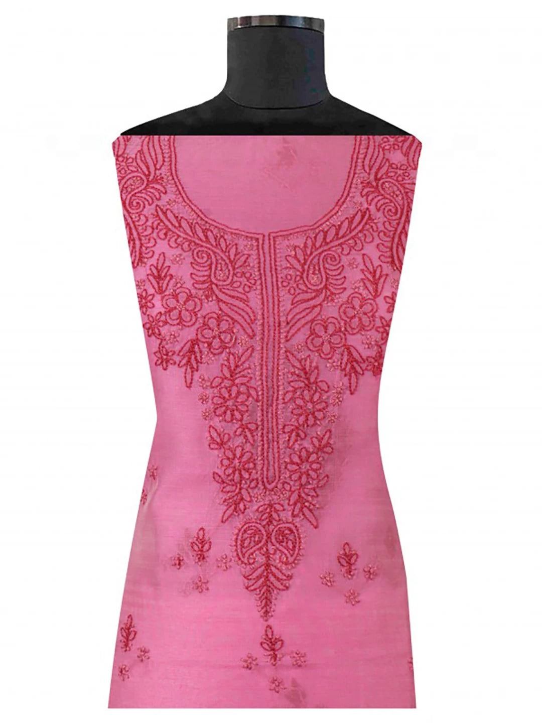 Ada Hand Embroidered Fuscia Pink Chanderi Lucknowi Chikankari Unstitched Kurta Dupatta Set 01A136650