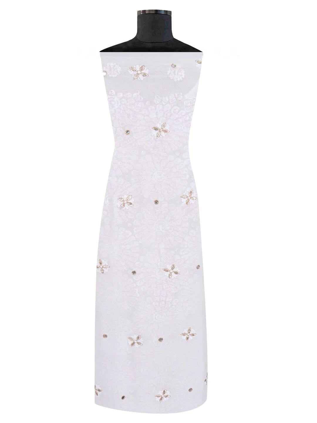 Ada Hand Embroidered White Georgette Lucknowi Chikankari Unstitched Kurta Dupatta Set With Gota patti Work 01A200066
