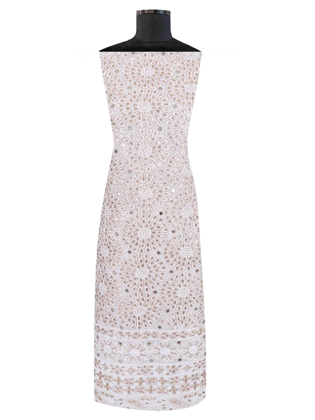 Ada Hand Embroidered White Georgette Lucknowi Chikankari Unstitched Kurta Dupatta Set With Gota patti Work 01A200066