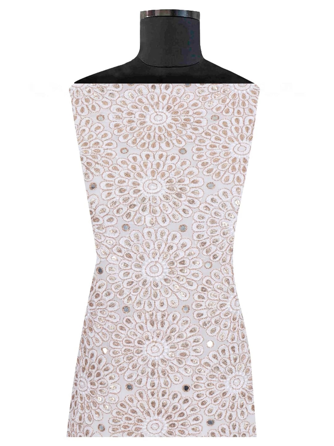 Ada Hand Embroidered White Georgette Lucknowi Chikankari Unstitched Kurta Dupatta Set With Gota patti Work 01A200066