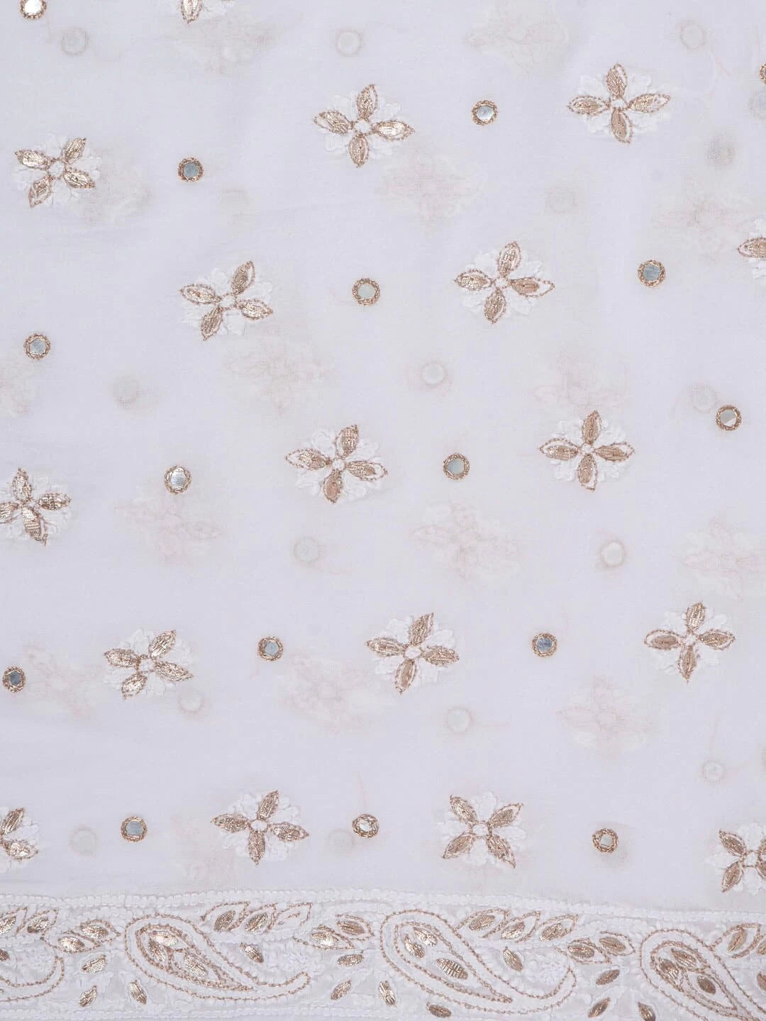 Ada Hand Embroidered White Georgette Lucknowi Chikankari Unstitched Kurta Dupatta Set With Gota patti Work 01A200066
