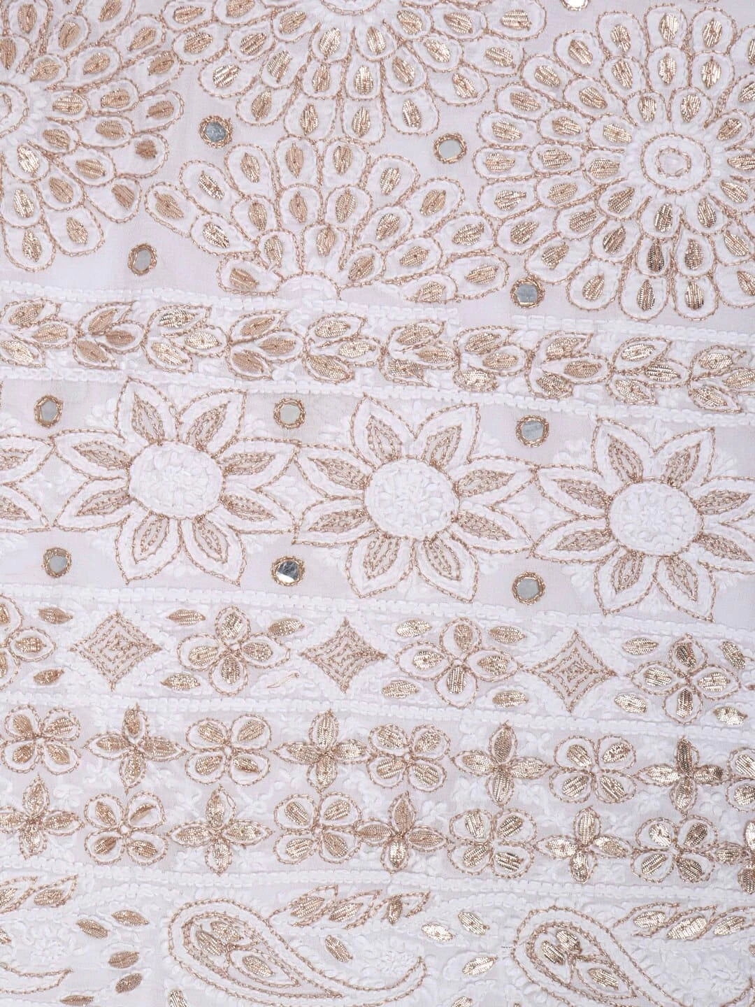 Ada Hand Embroidered White Georgette Lucknowi Chikankari Unstitched Kurta Dupatta Set With Gota patti Work 01A200066