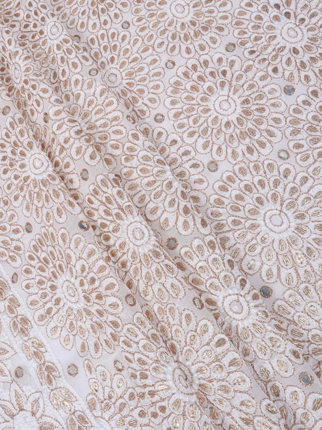 Ada Hand Embroidered White Georgette Lucknowi Chikankari Unstitched Kurta Dupatta Set With Gota patti Work 01A200066