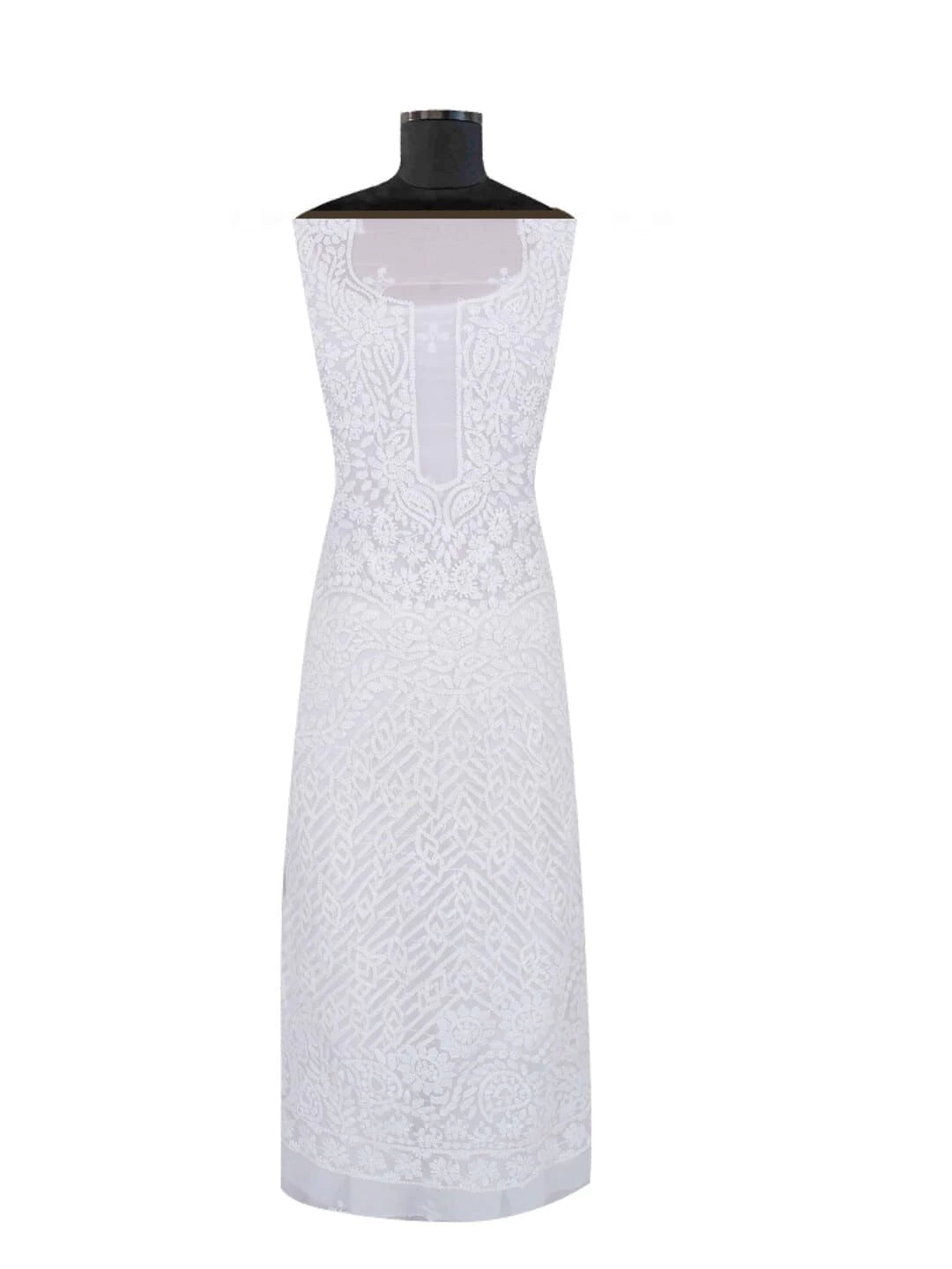 Ada Hand Embroidered Cream Georgette Lucknowi Chikankari Unstitched Kurta Dupatta Set 01A204235