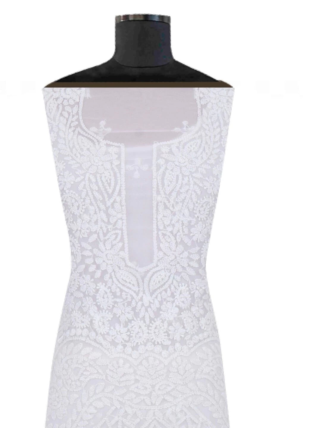 Ada Hand Embroidered Cream Georgette Lucknowi Chikankari Unstitched Kurta Dupatta Set 01A204235