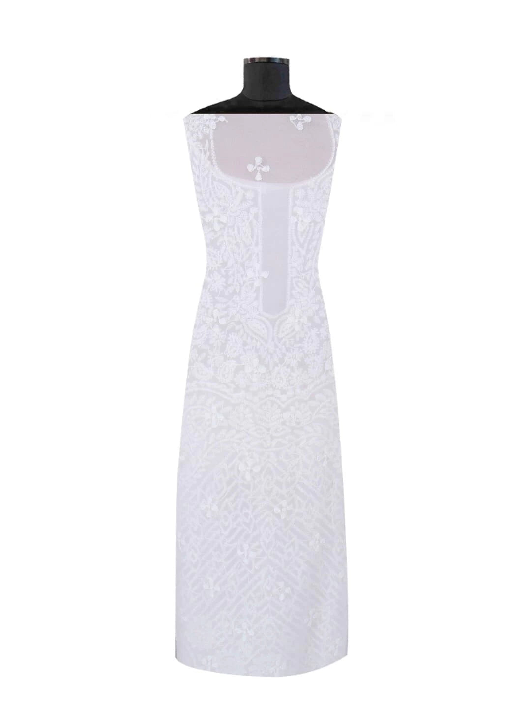 Ada Hand Embroidered Cream Georgette Lucknowi Chikankari Unstitched Kurta Dupatta Set 01A204235