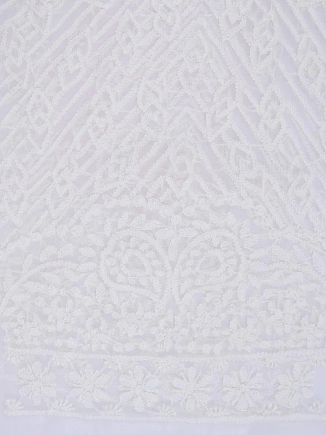 Ada Hand Embroidered Cream Georgette Lucknowi Chikankari Unstitched Kurta Dupatta Set 01A204235