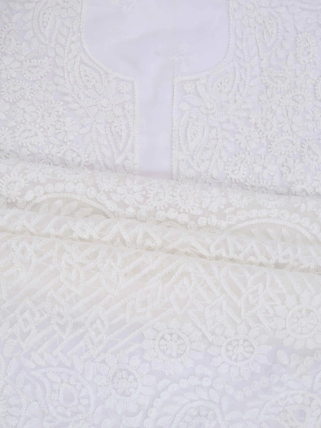 Ada Hand Embroidered Cream Georgette Lucknowi Chikankari Unstitched Kurta Dupatta Set 01A204235