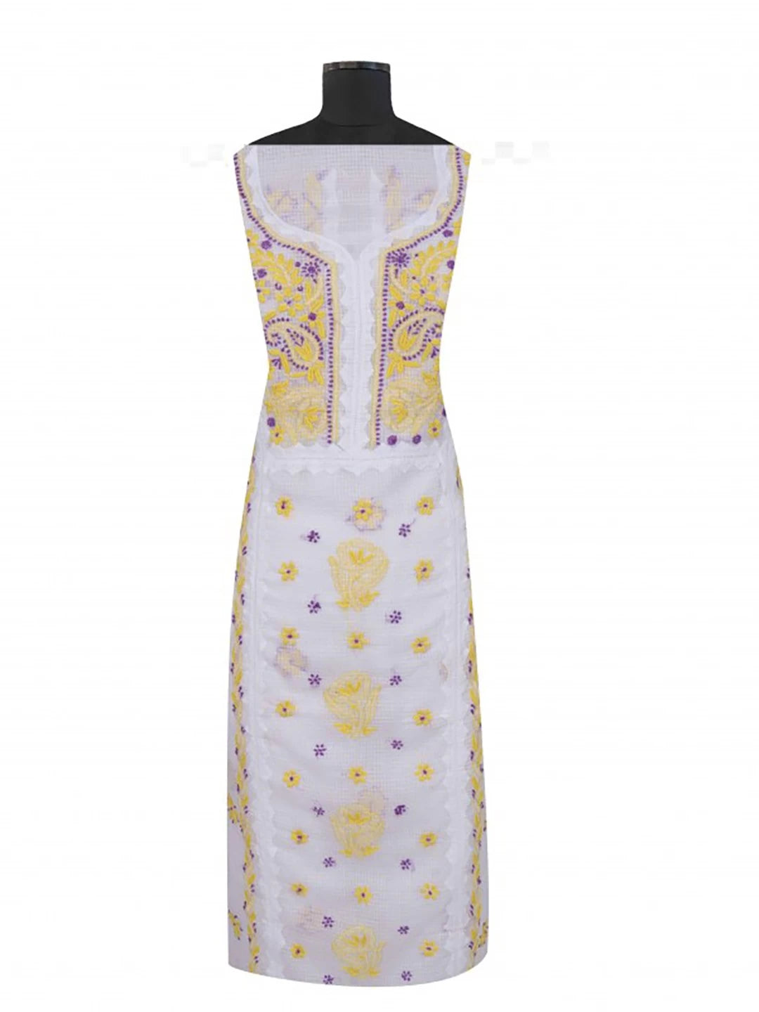 Ada Hand Embroidered White Kota Lucknowi Chikankari Unstitched Kurta Dupatta Set 01A213739
