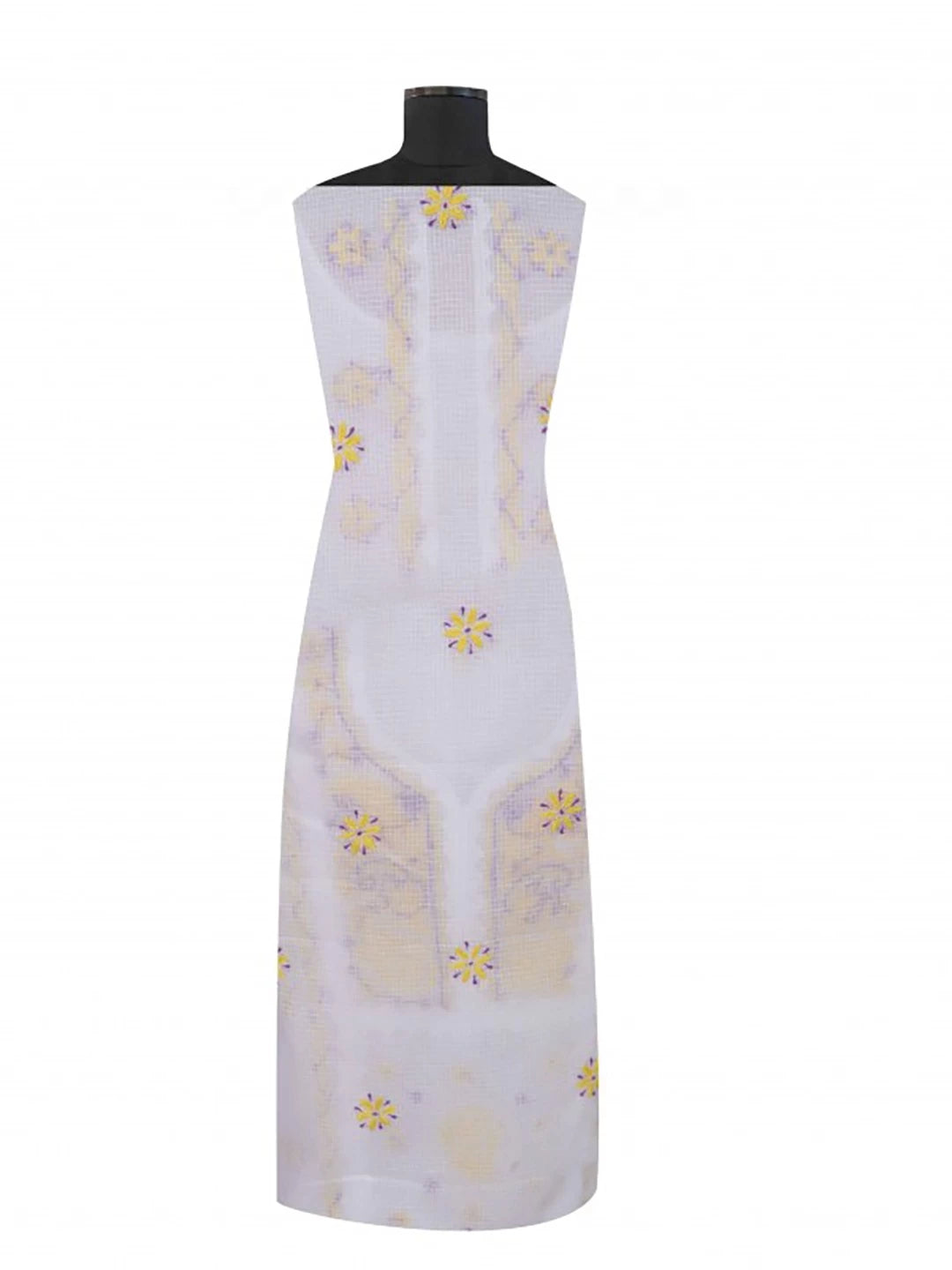 Ada Hand Embroidered White Kota Lucknowi Chikankari Unstitched Kurta Dupatta Set 01A213739