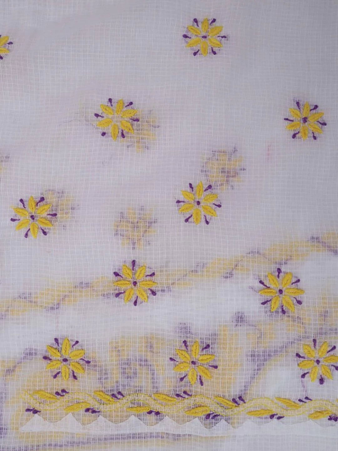 Ada Hand Embroidered White Kota Lucknowi Chikankari Unstitched Kurta Dupatta Set 01A213739