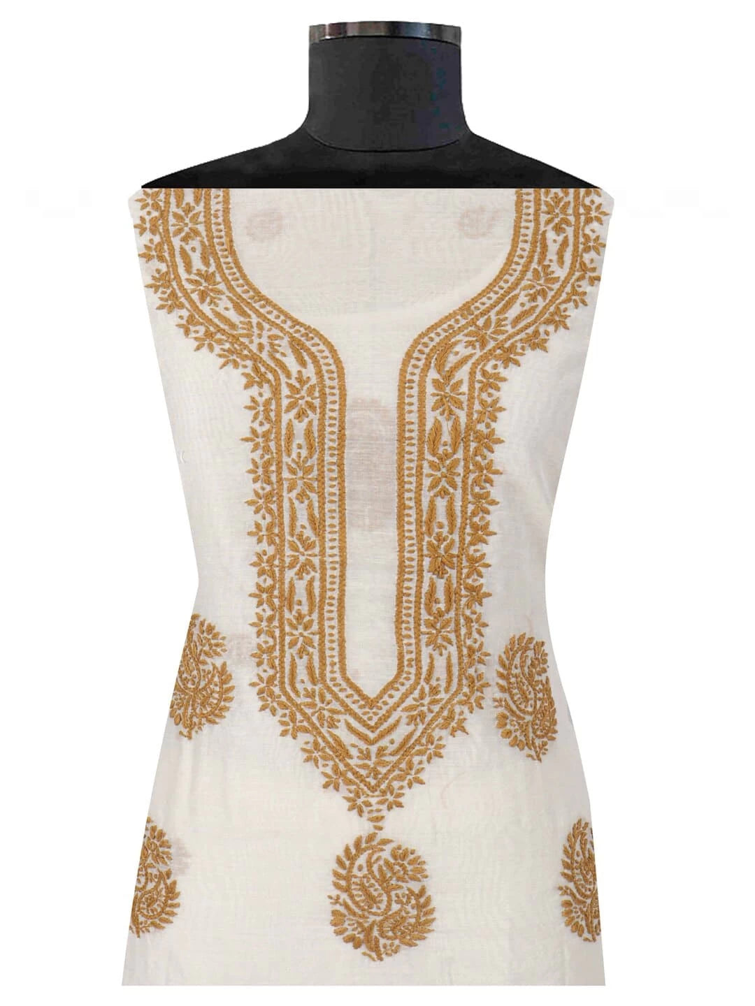 Ada Hand Embroidered Cream Chanderi Lucknowi Chikankari Unstitched Kurta Dupatta Set 01A237335