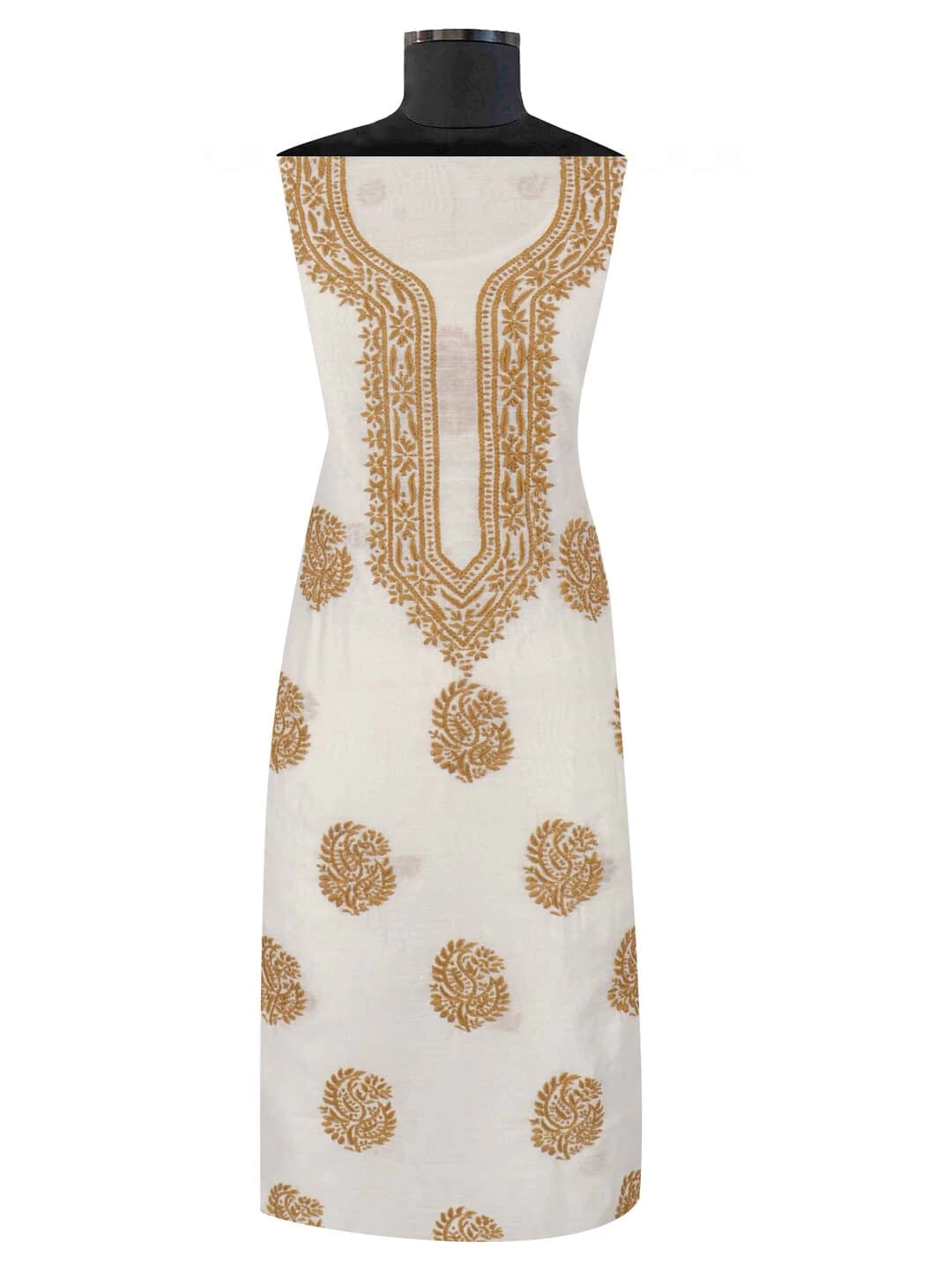 Ada Hand Embroidered Cream Chanderi Lucknowi Chikankari Unstitched Kurta Dupatta Set 01A237335