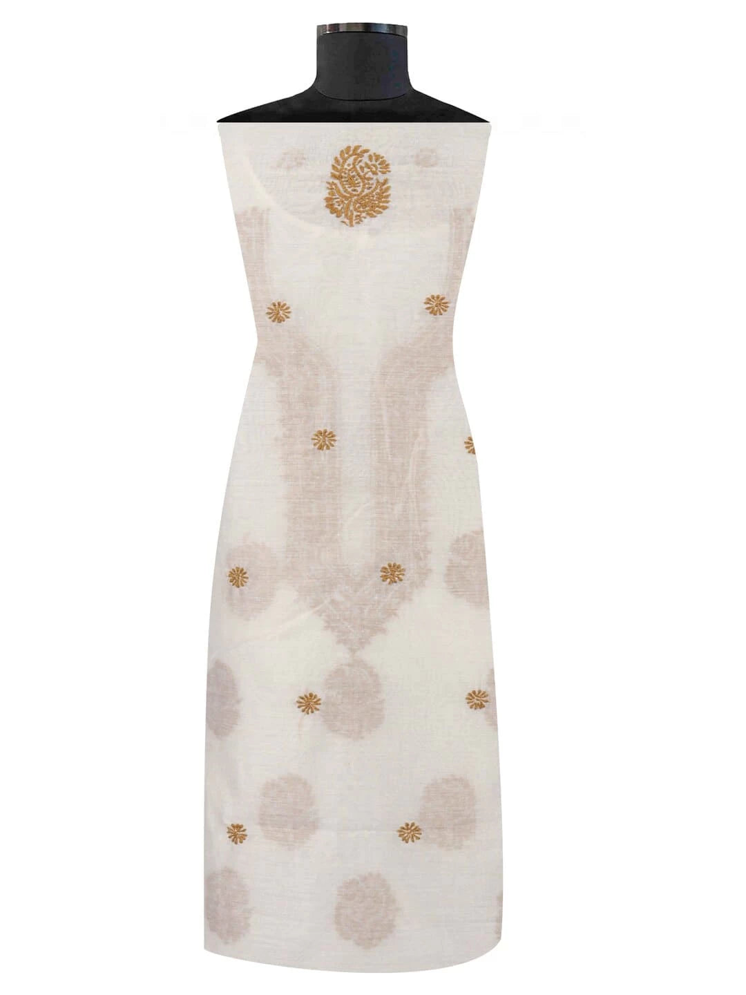 Ada Hand Embroidered Cream Chanderi Lucknowi Chikankari Unstitched Kurta Dupatta Set 01A237335