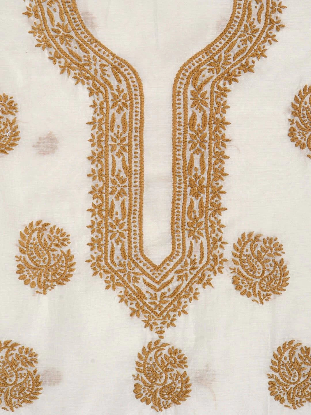 Ada Hand Embroidered Cream Chanderi Lucknowi Chikankari Unstitched Kurta Dupatta Set 01A237335