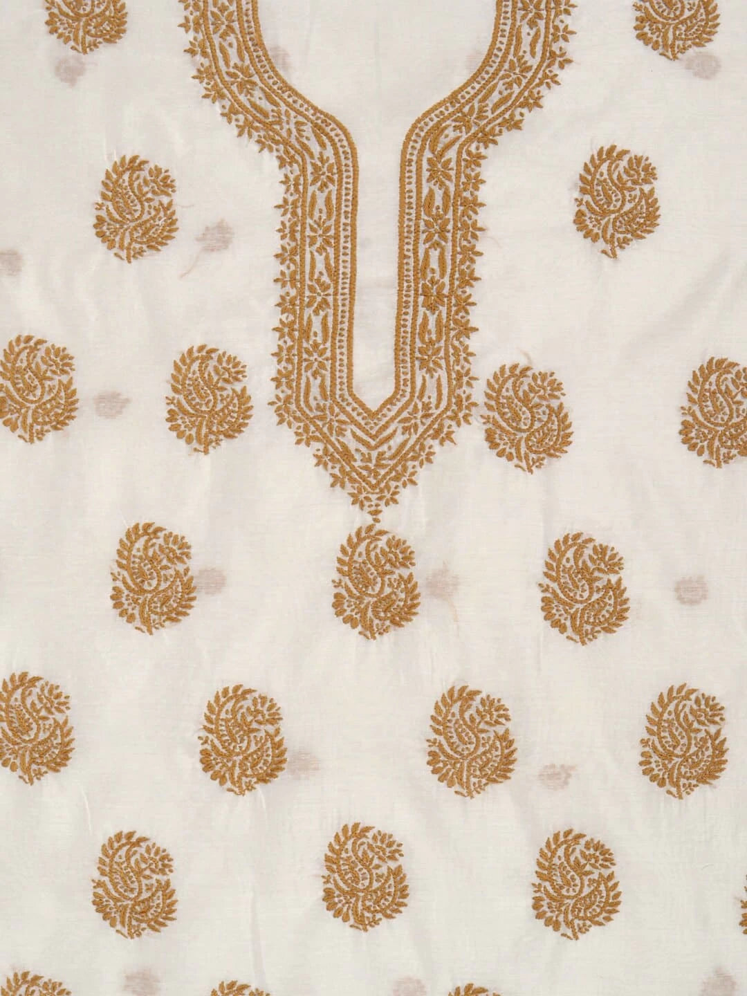 Ada Hand Embroidered Cream Chanderi Lucknowi Chikankari Unstitched Kurta Dupatta Set 01A237335