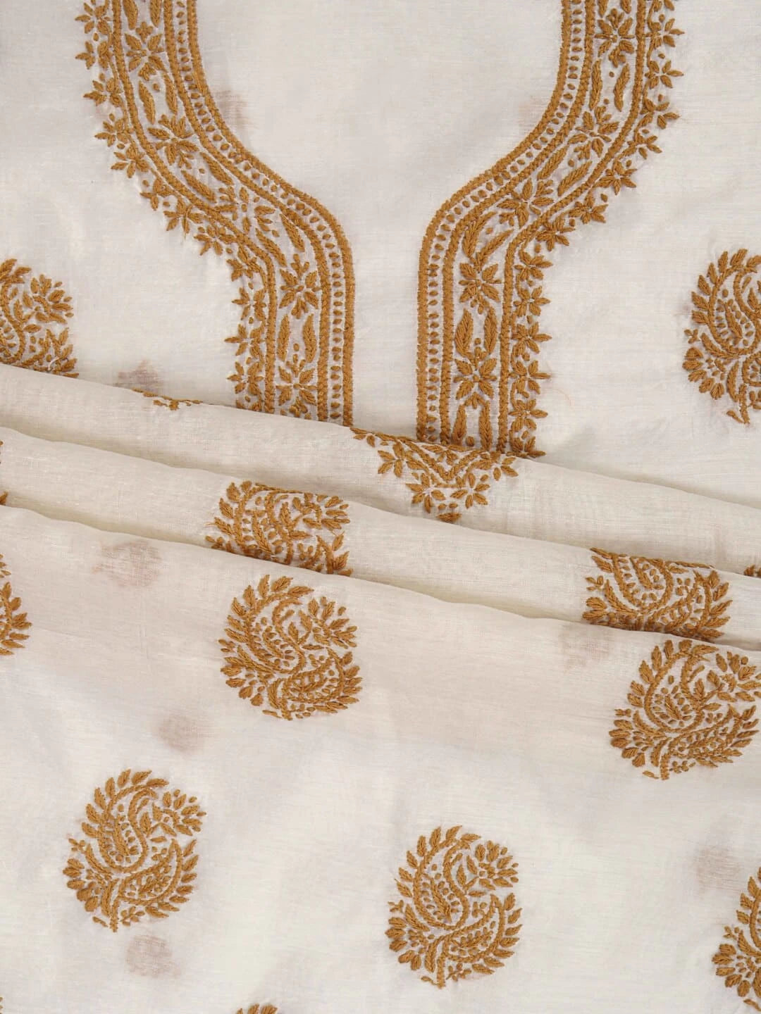 Ada Hand Embroidered Cream Chanderi Lucknowi Chikankari Unstitched Kurta Dupatta Set 01A237335