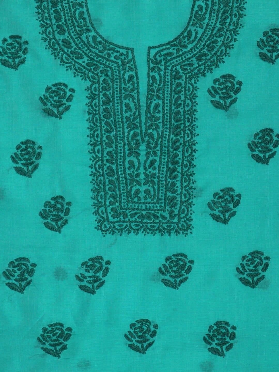 Ada Hand Embroidered Green Chanderi Lucknowi Chikankari unstitched Kurta Dupatta Set 01A237331