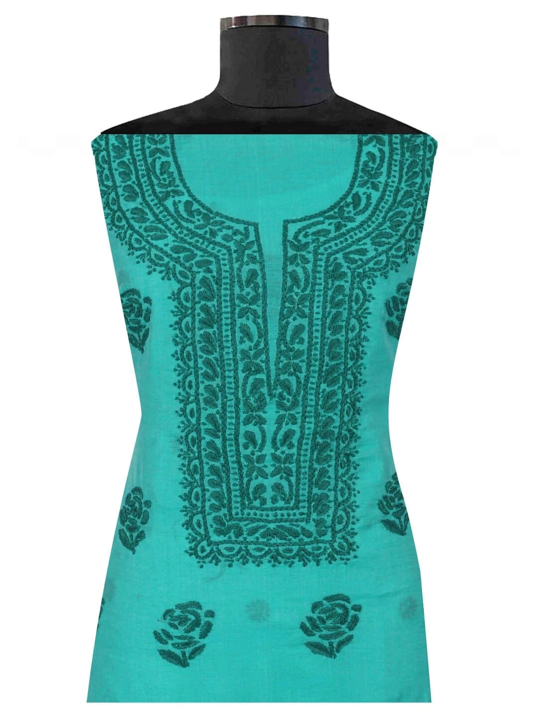 Ada Hand Embroidered Green Chanderi Lucknowi Chikankari unstitched Kurta Dupatta Set 01A237331