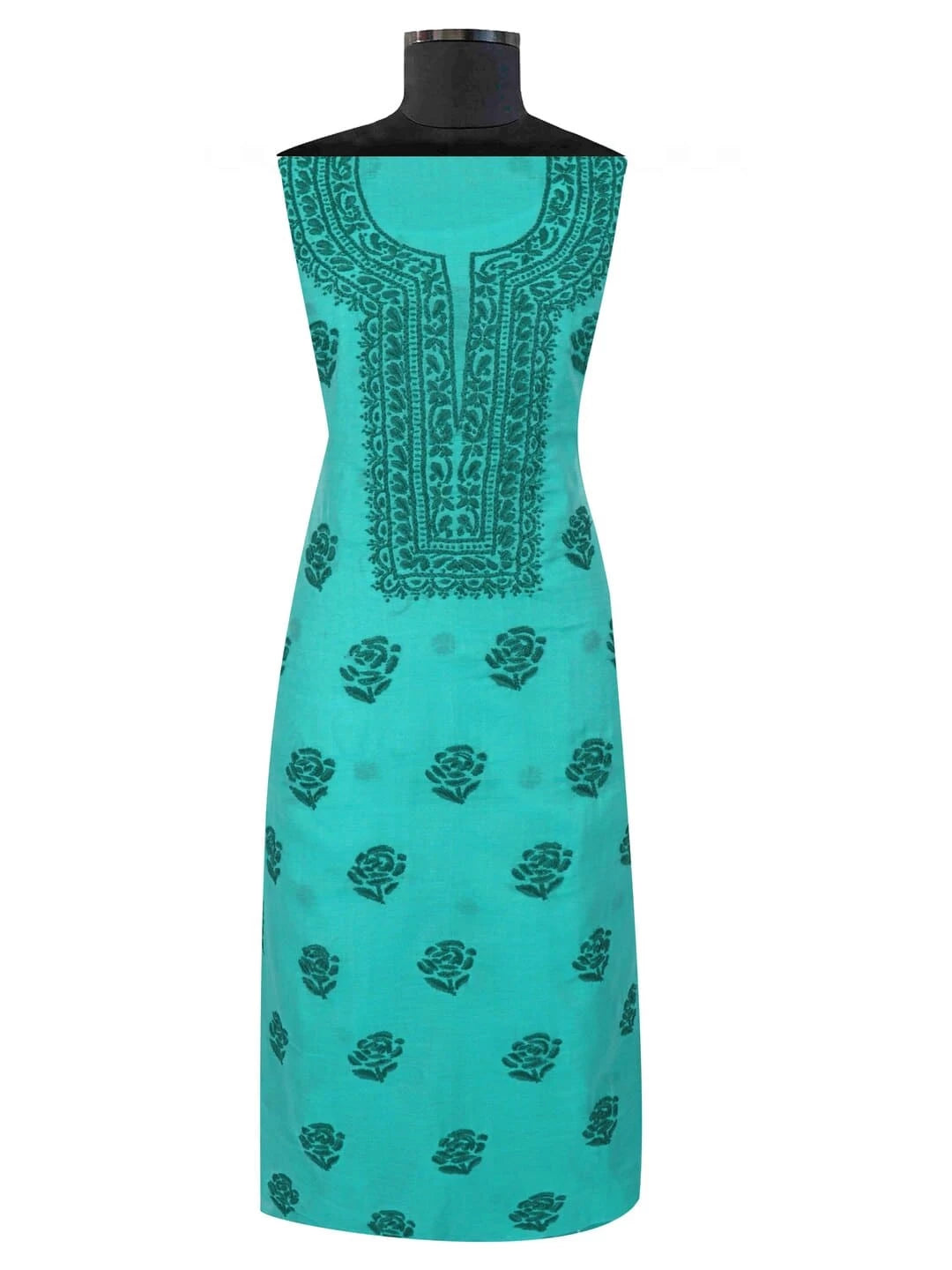 Ada Hand Embroidered Green Chanderi Lucknowi Chikankari unstitched Kurta Dupatta Set 01A237331