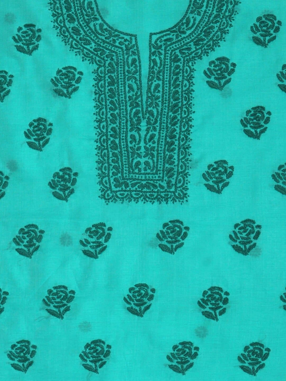 Ada Hand Embroidered Green Chanderi Lucknowi Chikankari unstitched Kurta Dupatta Set 01A237331