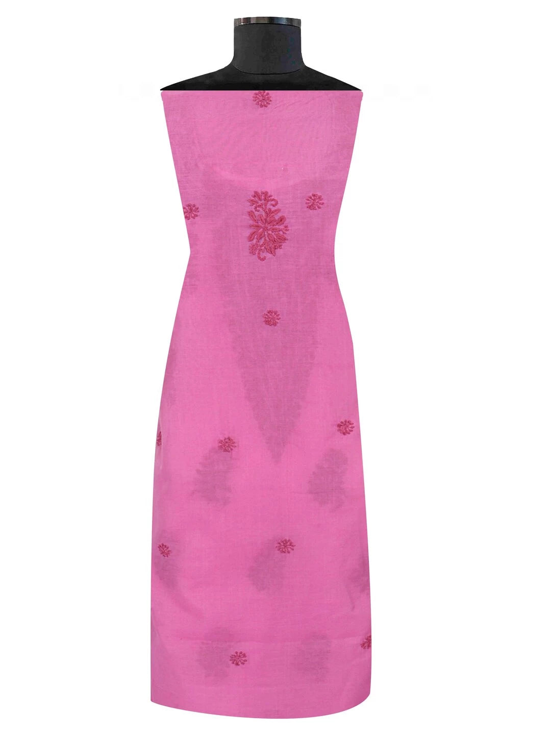 Ada Hand Embroidered Onion Pink Chanderi Lucknowi Chikankari Unstitched Kurta Dupatta Set 01A237340