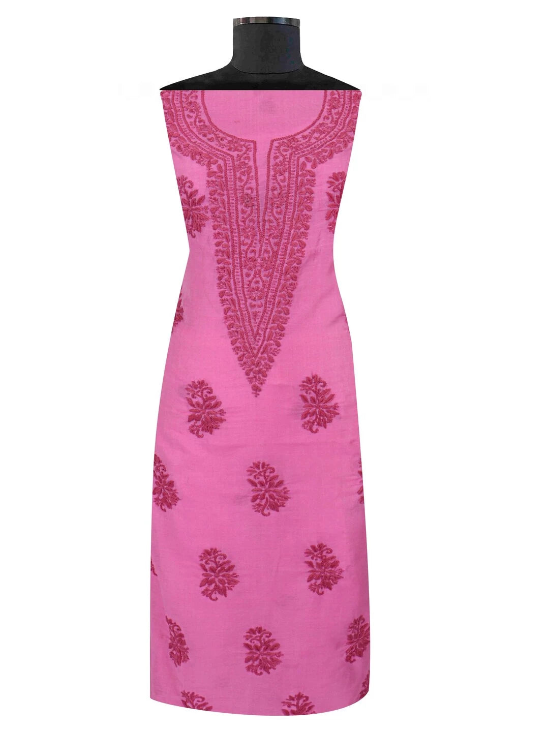 Ada Hand Embroidered Onion Pink Chanderi Lucknowi Chikankari Unstitched Kurta Dupatta Set 01A237340