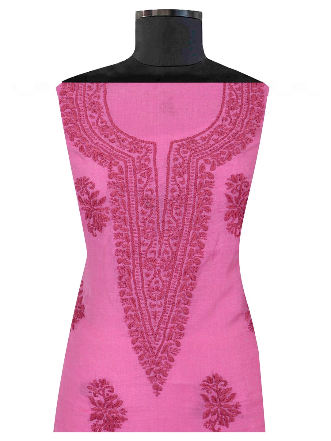 Ada Hand Embroidered Onion Pink Chanderi Lucknowi Chikankari Unstitched Kurta Dupatta Set 01A237340
