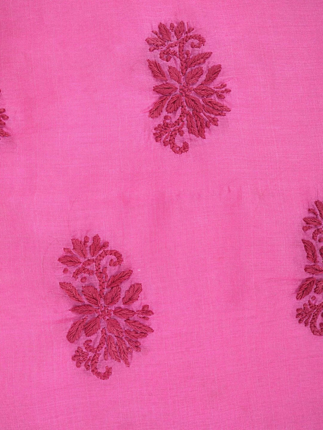 Ada Hand Embroidered Onion Pink Chanderi Lucknowi Chikankari Unstitched Kurta Dupatta Set 01A237340