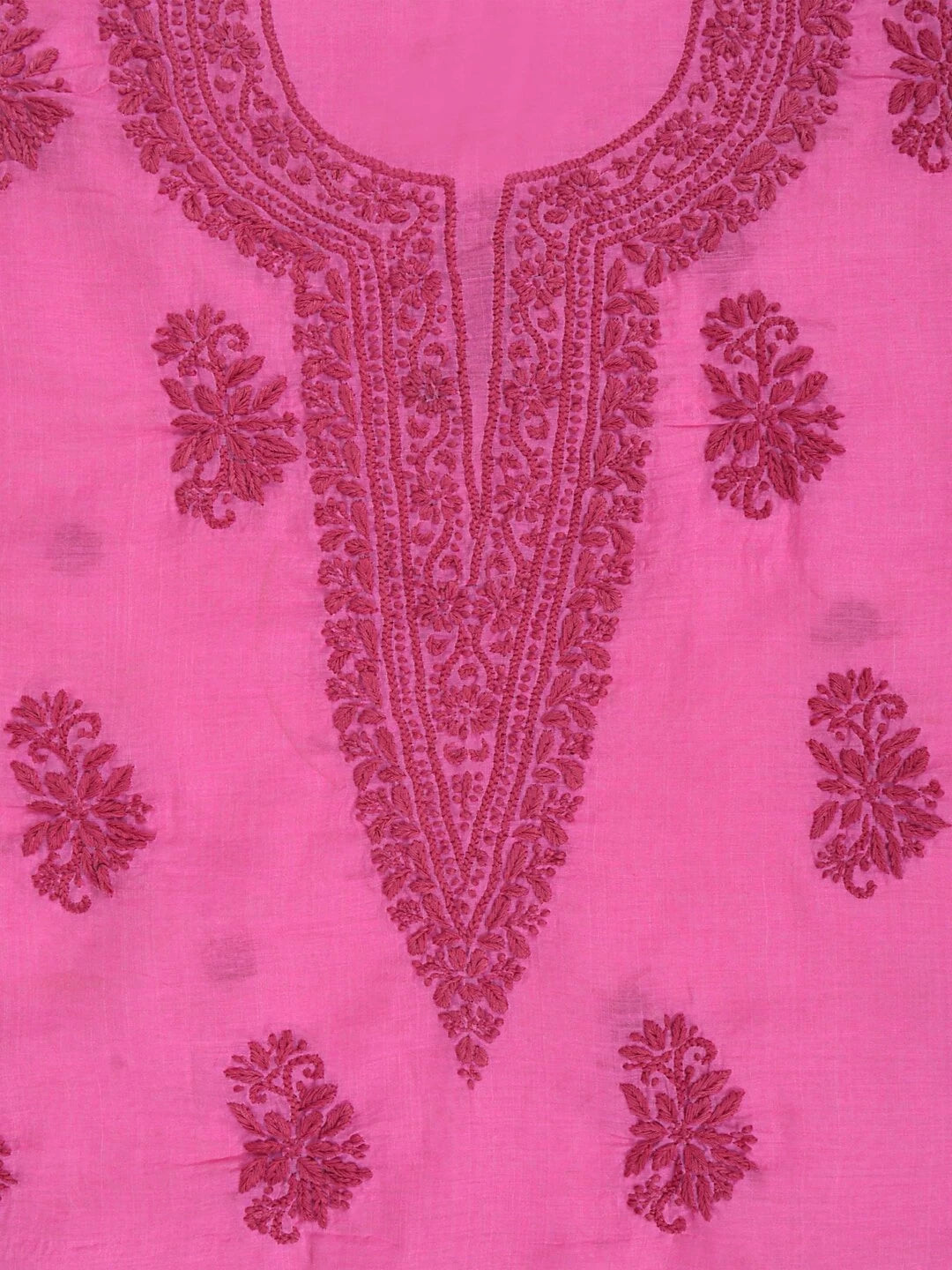 Ada Hand Embroidered Onion Pink Chanderi Lucknowi Chikankari Unstitched Kurta Dupatta Set 01A237340